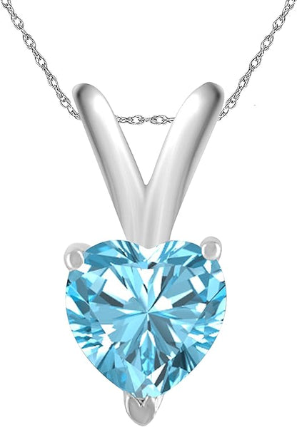 Pendant Necklace for Women | 14k White Gold 0.45 Carat 1 Stone Heart Shape Prong Setting 18" Silver Box Chain Necklace Wedding Jewelry Collection