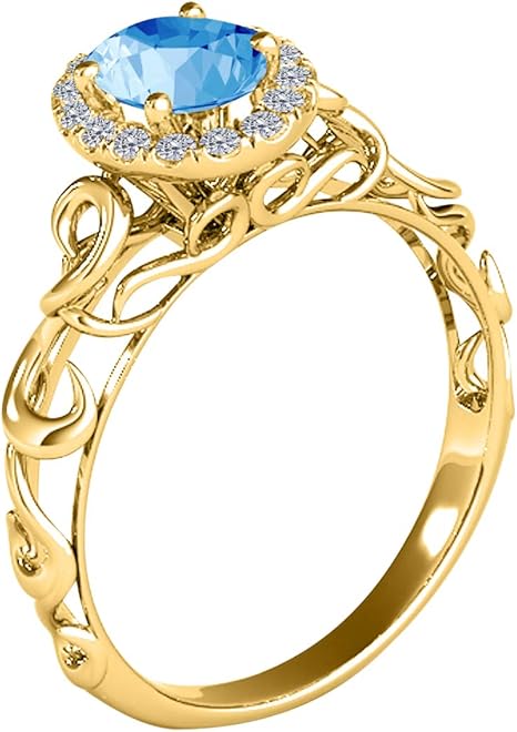 1.35 Carat Diamond Blue-Topaz Ring In 10K Solid Yellow, White & Rose Gold, Best Valentinesday Gift