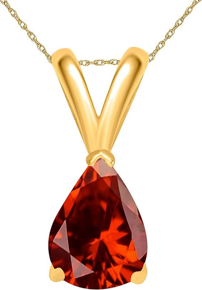 AoneJewelry Garnet Pendant Necklace for Women | 14k Yellow Gold 0.70 Carat 1 Stone Round Cut Prong Setting 18" Silver Box Chain Necklace Wedding Jewelry Collection