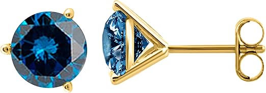 AoneJewelry0.20 CaratsW Round Blue Diamond Martini Stud Earrings for Women In 14K Yellow Gold Prong-Setting Gemstone Wedding Jewelry Collection