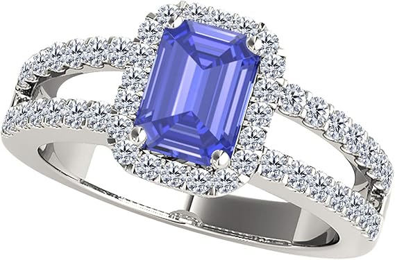 2 Cttw Gemstone And Diamond Ring Sold By Aone Jewelry (I-J, I1-I2) With Emerald Cut Tanzanite and Natural Diamonds in 10k White Gold, Best Valentinesday Gift