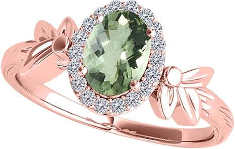 1.40 Carat Green Amethyst And Diamond Ring In 10K Solid Rose, White & Yellow Gold, Best Valentinesday Gift