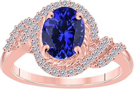 AoneJewelry Tanzanite And White Diamond Ring In 10K Rose, White Yellow Solid Gold, Best Valentinesday Gift