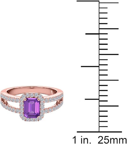 2 Cttw (I-J, I1-I2) Emerald Cut Emerald And Natural Diamond Ring For Women in 10K Rose Gold, Best Valentinesday Gift