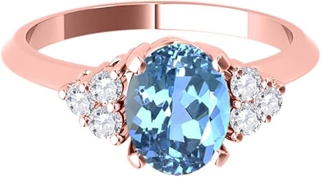 1.55 Carat Blue Topaz & Diamond 10K Rose Gold Gemstone Ring For Women's, Best Valentinesday Gift