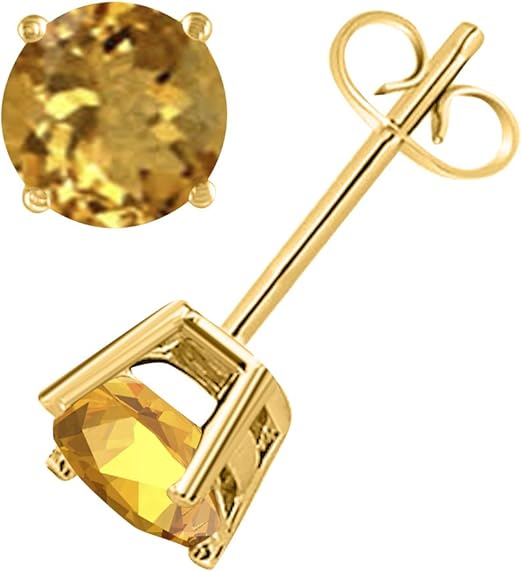 AoneJewelryRound Citrine Earrings for Women In 14k Yellow Gold Prong-Setting Gemstone Wedding Jewelry Collection