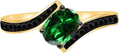 Aonejewelry Black Diamond And Created Emerald Ring In 14K Rose, White & Yellow Gold, Best Valentinesday Gift