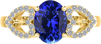 AoneJewelry 1.40 Carat Oval Shape Tanzanite & Diamond Gemstone Ring In 10K Yellow Gold, Best Valentinesday Gift