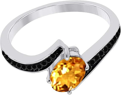 Aonejewelry 1.00 Carat Black Diamond And Oval Shape Citrine Ring In 14K Solid Gold (Rose, White & Yellow), Best Valentinesday Gift