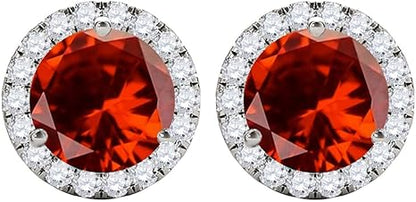 Gemstone Diamond Studs Earrings For Women 1.95 Carat 6MM Natural Round Garnet With Natural Round Diamond Studs Push Back Earrings For Ladies In 10K Solid Rose White Yellow Gold Best Jewelry Gift For Her By Aone Jewelry