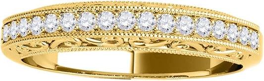 AoneJewelry 1/5 Ct Diamond Milgrained Wedding Band In Solid 10K Yellow Gold, Best Valentinesday Gift