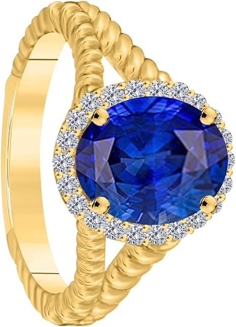 Oval-Shape Created Tanzanite 2.00 Ct. Gemstone Diamond Ring In Solid Gold, Best Valentinesday Gift