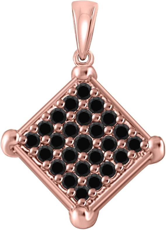 Beautiful Black Diamond 1 Ct. Square Pendant Necklace in 10k Rose, White & Yellow Gold., Best Valentinesday Gift