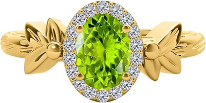 Oval Shape Peridot And Diamond Ring In 10K Solid Rose, White & Yellow Gold, Best Valentinesday Gift