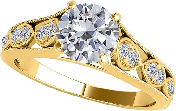 AoneJewelry 14k Solid Gold (Rose, White, Yellow) Natural Diamond Cathederal Style Engagement/Wedding Ring With 1 Cttw Round Shape White Diamonds (size 5-9), Best Valentinesday Gift