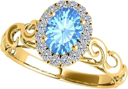 1.35 Carat Diamond Blue-Topaz Ring In 10K Solid Yellow, White & Rose Gold, Best Valentinesday Gift