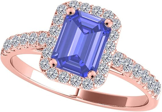 14K Gemstone And Diamond Ring (I-J, I1-I2) available in Rose, White, Yellow Gold With 1.20 Cttw Emerald Cut Tanzanite, Best Valentinesday Gift