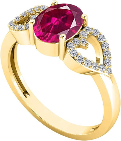 AoneJewelry 1.40 Carat Ruby & Heart Shape Diamond Gemstone Ring In 14K Yellow Gold, Best Valentinesday Gift