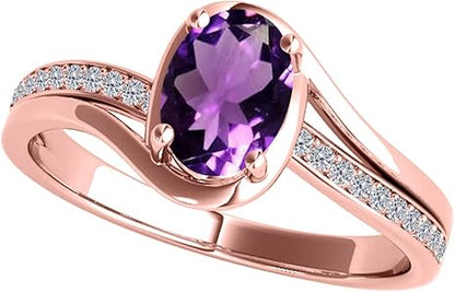 1.40 Carat Amethyst And Diamond Ring In 10K Solid Rose, White & Yellow Gold, Best Valentinesday Gift