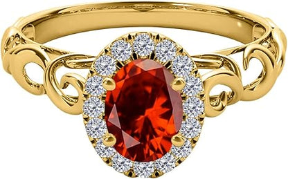 1.35 Carat Oval Shape Garnet And Diamond Ring In 10K Solid Rose, White & Yellow Gold, Best Valentinesday Gift