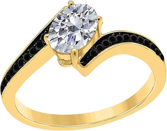 Aonejewelry 1.00 Carat Black And Oval Shape Diamond Ring In 14K White, Rose & Yellow Gold, Best Valentinesday Gift