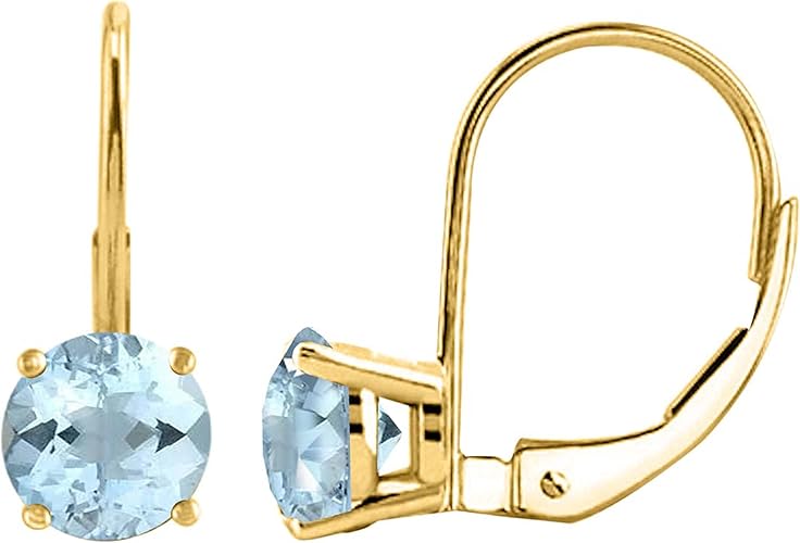 AoneJewelry Gemstone Leverback Earring for Women| 14K Gold 4mm 0.55 Carat 2 Stone Round Cut Prong Setting Genuine Diamond Wedding Jewelry Collection