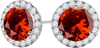 Gemstone Diamond Studs Earrings For Women 1.95 Carat 6MM Natural Round Garnet With Natural Round Diamond Studs Push Back Earrings For Ladies In 10K Solid Rose White Yellow Gold Best Jewelry Gift For Her By Aone Jewelry