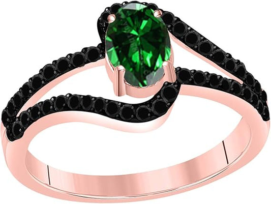 Aonejewelry 1.45 Ct. Created Emerald Gemstone & Black Diamond Ring In 10K Rose, White & Yellow Gold, Best Valentinesday Gift