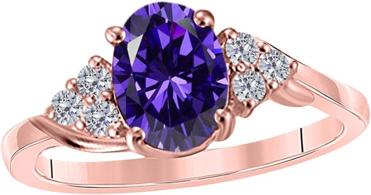 AoneJewelry 1.50 Ct. Diamond And Oval Shape Amethyst Ring In 10K Rose, White & Yellow Gold, Best Valentinesday Gift