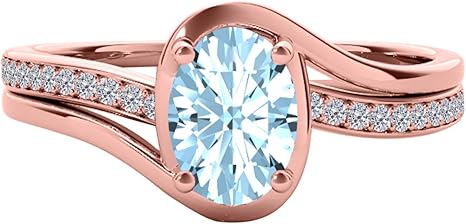 10K Aquamarine Diamond Ring 1.40 Carat In Solid Rose, White & Yellow Gold, Best Valentinesday Gift