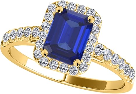 1.20 Cttw (I-J, I1-I2) Emerald Cut Sapphire And Natural Diamond Ring By Aone Jewelry in 14k Solid Yellow Gold (size 5-9), Best Valentinesday Gift