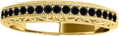 AoneJewelry 1/5 Carat Black Diamond Milgrained Wedding Band In Solid 10K Yellow Gold, Best Valentinesday Gift