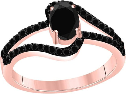 Aonejewelry 2.0 Ct. Oval Shape Black Diamond Ring Crafted In 10K Solid Rose, White & Yellow Gold, Best Valentinesday Gift