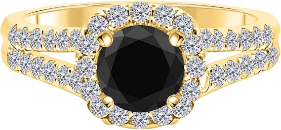 AoneJewelry 14k Gold (Rose, White, Yellow) Halo Style Engagement/Wedding Ring With 1.25 Cttw Round Shape Black And White Diamonds, Best Valentinesday Gift