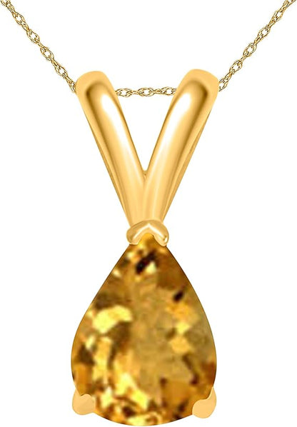 AoneJewelry Citrine Pendant Necklace for Women | 14k Yellow Gold 0.90 Carat 1 Stone Pear Shape Prong Setting 18" Silver Box Chain Necklace Wedding Jewelry Collection