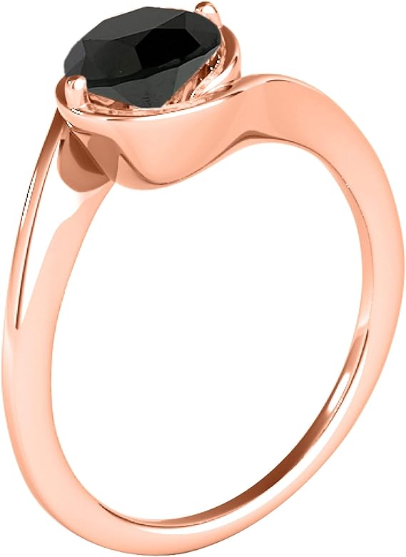 Diamond Engagement Ring For Women 1 Carat Round Cut Black Diamond Prong Setting 1 Stone Engagement Aniversary Ring In 18K Solid Rose Gold By AoneJewelry Collection