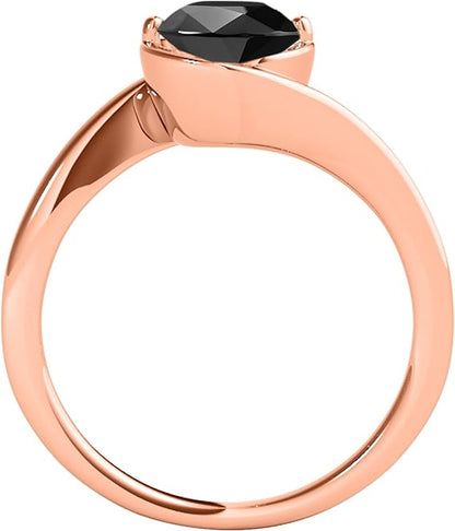 Diamond Engagement Ring For Women 1 Carat Round Cut Black Diamond Prong Setting 1 Stone Engagement Aniversary Ring In 18K Solid Rose Gold By AoneJewelry Collection