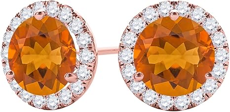 Gemstone Diamond Studs Earrings For Women 1.95 Carat 6MM Natural Round Citrine With Natural Round Diamond Studs Push Back Earrings For Ladies In 10K Solid Rose White Yellow Gold Best Jewelry Gift For Her By Aone Jewelry