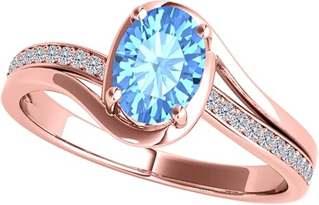 10K 1.40 Carat Oval Shape Blue-Topaz And Diamond Ring In Rose, White & Yellow Gold, Best Valentinesday Gift