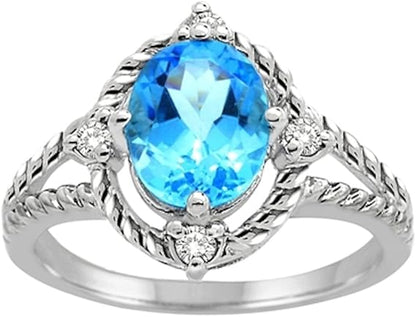 AoneJewelry Blue Topaz and Diamond Ring in 10K Gold