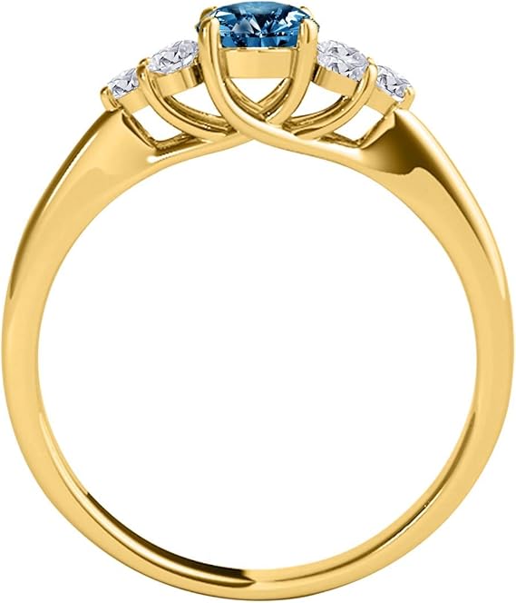 AoneJewelry 0.75 Carat Blue & White Diamond Seven Stone Engagement Ring In 10K Yellow Gold, Best Valentinesday Gift