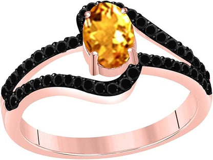 Aonejewelry 1.45 Ct. Citrine Gemstone & Black Diamond Ring In 10K Rose, White & Yellow Gold, Best Valentinesday Gift