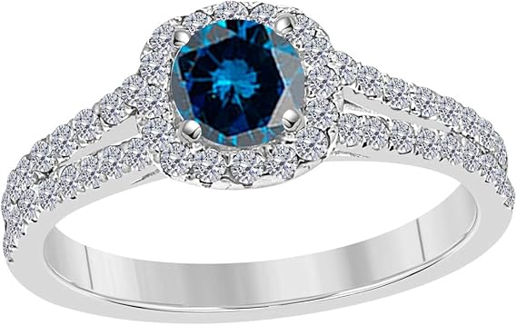 AoneJewelry Aone Jewelry 1.25 Carat Round Shape Blue And White Diamond Halo Style Engagement/Wedding Ring (size 5-9) In 14k Rose, White, Yellow Gold, Best Valentinesday Gift