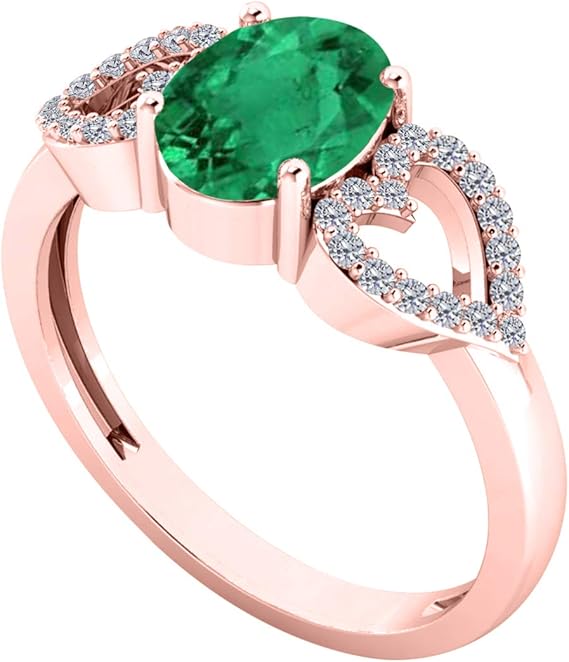 1.40 Carat Diamond & Oval Shape Emerald Gemstone Ring In 14K Solid Rose Gold, Best Valentinesday Gift