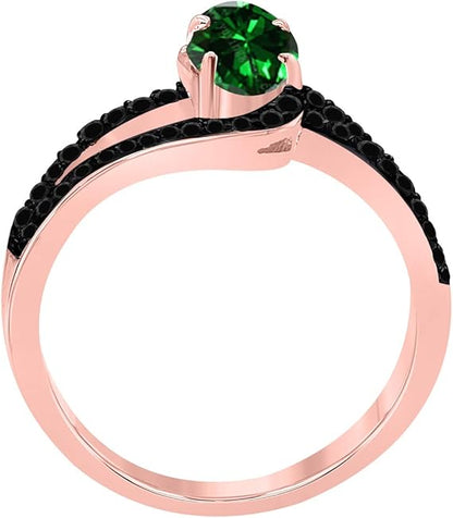 Aonejewelry 1.45 Ct. Created Emerald Gemstone & Black Diamond Ring In 10K Rose, White & Yellow Gold, Best Valentinesday Gift