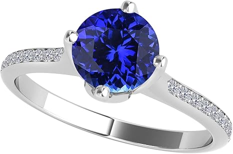 10K (Rose, White, Yellow) Round Shape Tanzanite And Diamond Cathederal Style Ring with 1 Cttw (I-J, I1-I2) Sold By Aone Jewelry, Best Valentinesday Gift