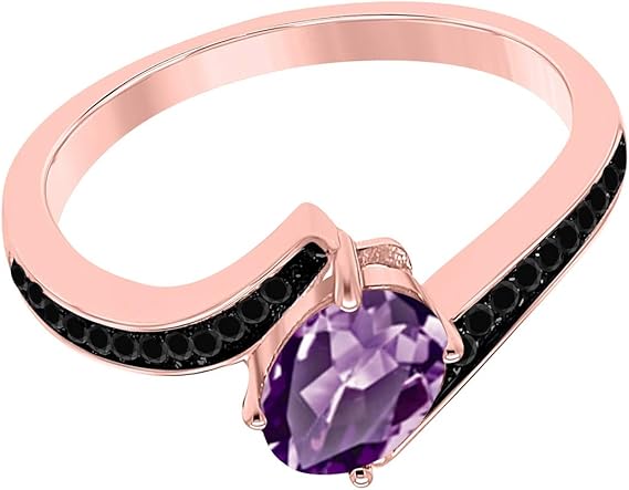 Aonejewelry 1.00 Carat Amethyst And Black Diamond Ring In 14K Rose Yellow White Gold, Best Valentinesday Gift