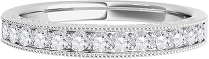 AoneJewelry 3/8 Carat Diamond Milgrained Wedding Band In 10K White Gold, Best Valentinesday Gift