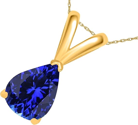 AoneJewelry Tanzanite Pendant Necklace for Women | 14k Yellow Gold 0.70 Carat 1 Stone Round Cut Prong Setting 18" Silver Box Chain Necklace Wedding Jewelry Collection