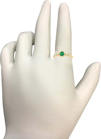 0.31 Cttw Natural Round Shape Emerald Gemstone And White Diamond Ring made in 14K Rose, White, Yellow Gold